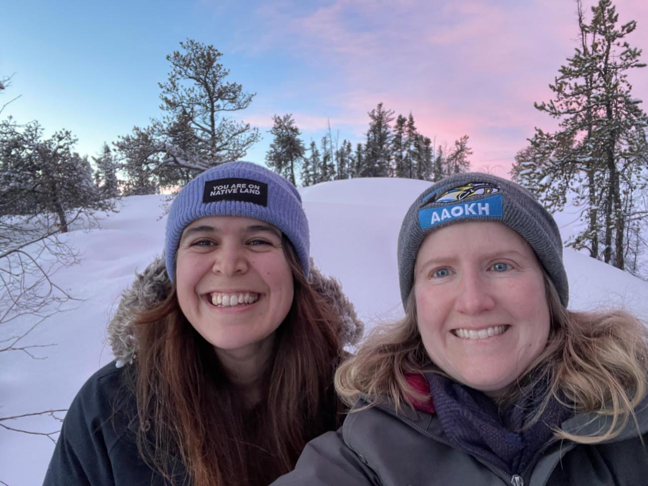 Noor Johnson and Tash Haycock-Chavez explore Yellowknife under cotton candy sunset skies