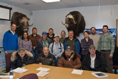 Yup'ik Environmental Knowledge Project meeting participants stand together in Bethal, Alaska. Photo credit: Chris McNeave