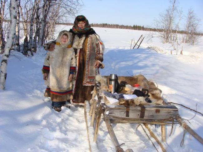 Winter Travel and Clothing. A. M. Moldanov Family Settlement, Photo by T. A. Moldanova, used with permission.